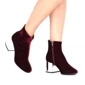 MM6 Maison Margiela burgundy velvet booties silver metallic block heel size 36